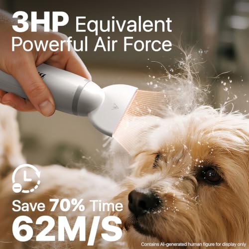 Image of Buenkee Handheld Dog Dryer, 3HP High-Velocity Pet Hair Blower, White