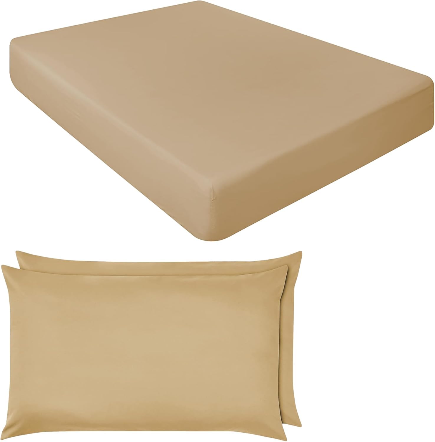 Niys Luxury Bedding Beige Extra Deep Fitted Sheets 16"/40Cm Deep Luxury Percale In 15 Colours (, King + Pillowcase Pair)