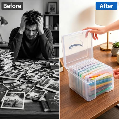 Image of Yesland 5x7inch Photo Storage Box, 6 Inner Photo Cases Keeper with Handle, Clear Plastic Seed Organizer, Craft Storage Container for Greeting Cards Pictures Stamps Scrapbooking Office Supplies