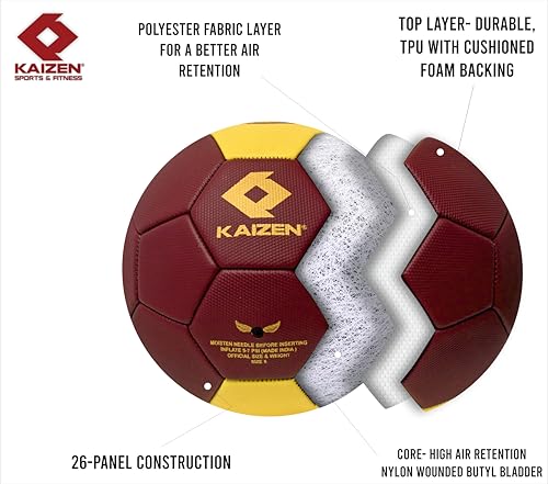 Image of KAIZEN Size 3 Kids Football - Soft Rubber Soccer Ball for Boys & Girls | Durable Outdoor /Indoor Training Ball (Brown & Yellow)
