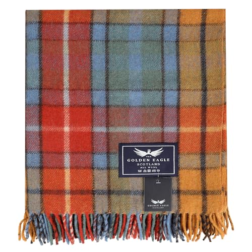 The Golden Eagle Scottish Tweed Wool Large Blanket Tartan Rug with Check Pattern for Warm Winter (Buchanan Antique)