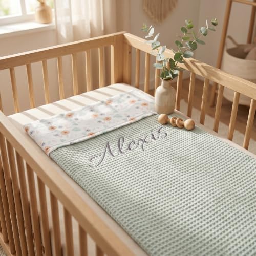 Miniatura 8 de Variouss Manta Para Bebe Recien Nacido Personalizado Con Su Nombre Bordado, Cochecito O Capazo. 019 Verde