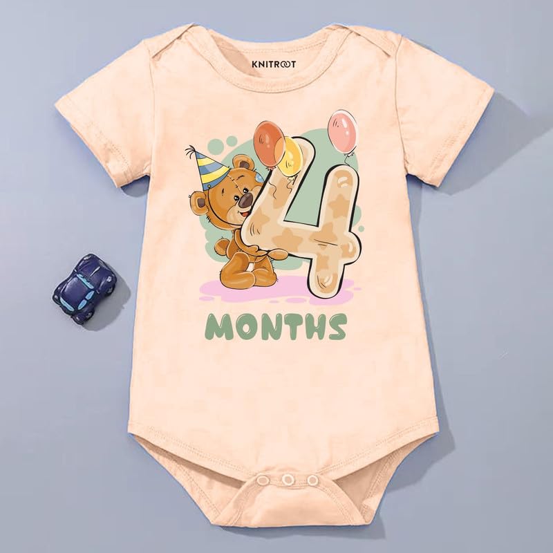 Image of Knitroot Monthly Birthday Teddy Special, Newborn Baby Half Sleeve Unisex Romper, Onesies, Sleepsuit, Body Suit, Envelope Neck, 1 to 12 Months Print, 0-12 Months, Infant Cloth for Boys & Girls