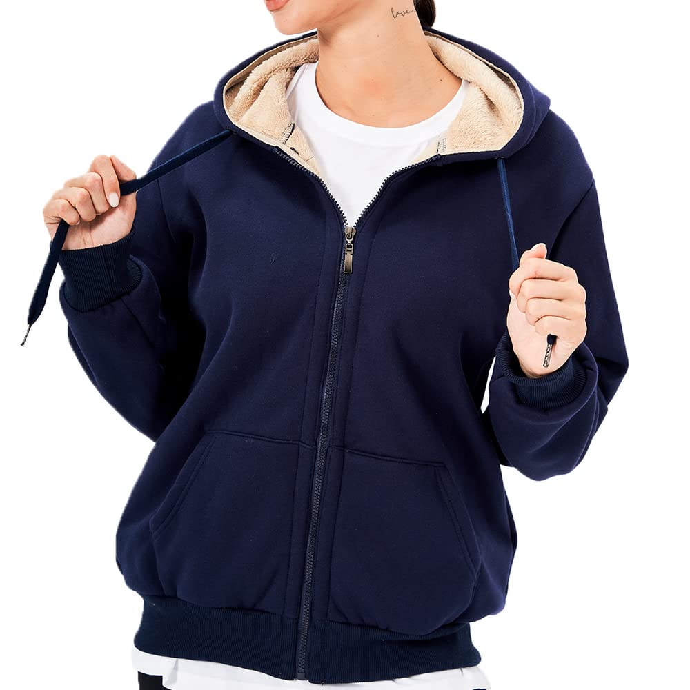 LBL Veste Polaire Femme Chaud Doublure Polaire Zippée à Capuche Sweat-Shirt Manches Longues pour Hiver