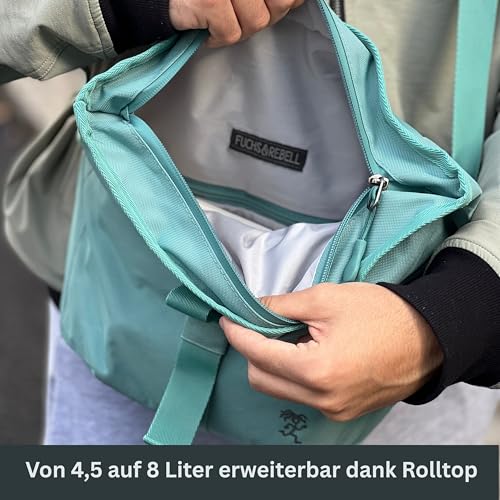 FUCHS & REBELL® Crossbody Tasche LUCA - Durchdacht & Nachhaltig – 3-Punkt-Gurt-System für Stabilität, robuste Magnetschnallen, viele Fächer & flexibles Volumen (4,5-8L) – Wasserabweisend (Mint Blau)