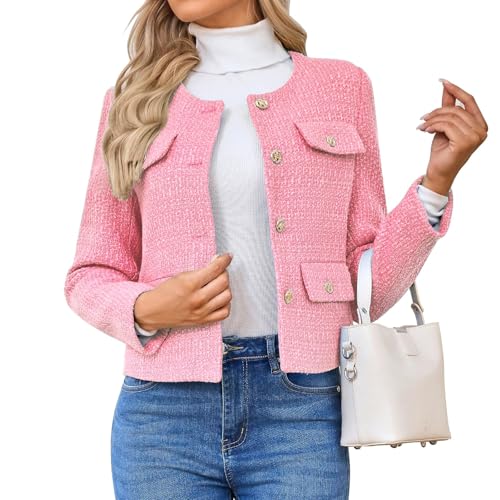 HUEOBIR Giacche da donna in tweed casual a maniche lunghe