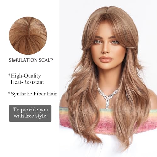 OUFEI Long Strawberry Blonde Wig With Curtain Bangs Natural Wavy Wigs for Women Natural Synthetic Hair Heat Resistant Wigs for Daily Party Cosplay Wear - Image 3