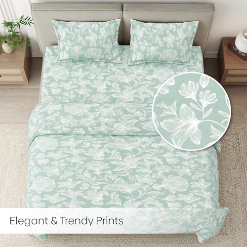 Image of Haus & Kinder Elastic Fitted Double Bed Bedsheet | 100% Combed Cotton 186 TC Bedsheets for Queen Size Bed | 60 X 78 X 10 Inches Elastic Bed Sheet with 2 Pillow Covers - Garden of Memories