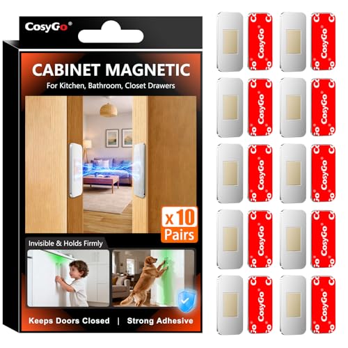 Image of 10Sets Extra Strong Magnetic Cabinet Door Catch, No-Drill Invisible Ultra Thin Magnets for Cabinet Door Closure, Drawer Magnets with Strong Adhesive to Stay Closed