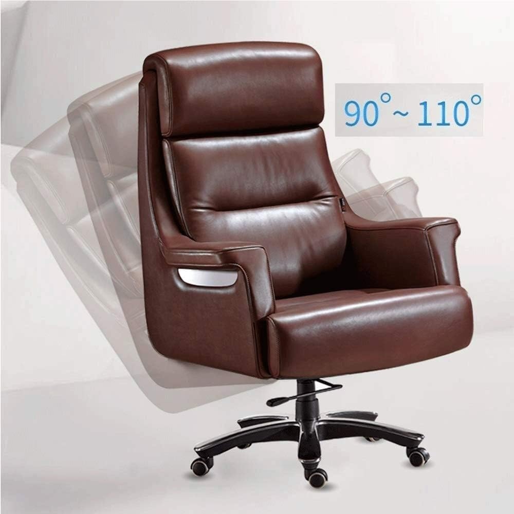 Silla de oficina moderna con asiento acolchado, silla ejecutiva de cuero con altura ajustable y base giratoria, estructura de aluminio, silla de escritorio para computadora, p（Light Brown-One Size）
