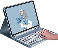 Vista 11 de HENGHUI Funda con Teclado para Galaxy Tab S6 Lite 10.4 pulgadas Funda con Teclado de Teclas Redondas Bonitas de Colores Teclado Inalámbrico Negro