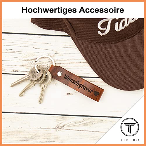 Tidero Schlüsselanhänger Leder mit Wunschgravur personalisiert – personalisierter Wunschtext Gravur individuell – Geschenk Weihnachten für Männer Frauen Name Datum – Handmade in Germany – Wild Brown