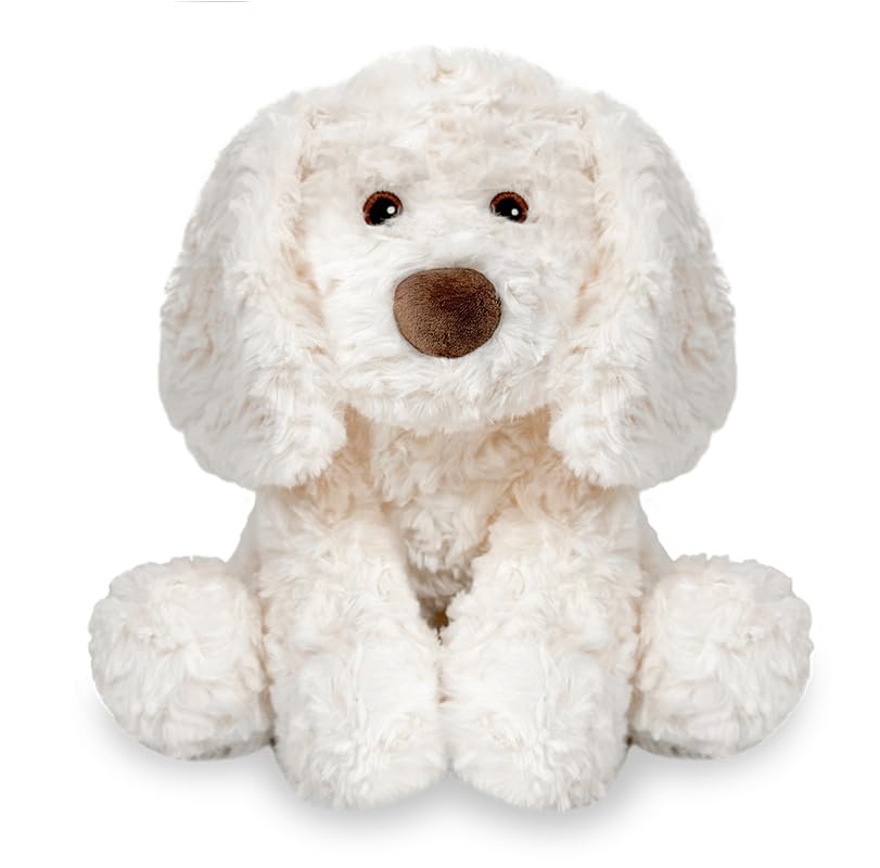 Cute Sitting Dog Long Ear Plush Toy, Lovely Soft Fluffy Stuffed Puppy Pet Animal Doll, Kawaii Plush Pillow for Kids Adults Girls Boys Companions for Cuddling Birthday Gift Home Decor 30cm White