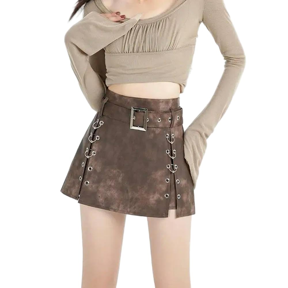 GLDFW Donne Nero Marrone Pelle Elegante Sexy Club Wrap Hip Gonna Corta Autunno Inverno Vita Alta A-line Minigonna Trend