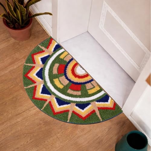 Image of Roseate Kolam (40x80cm) Super Soft Microfiber 1800 GSM Decorative Mat Anti-Skid Door Mats for Home /Bathroom Mat /Bedroom /Kitchen /Floor Mat (Green)