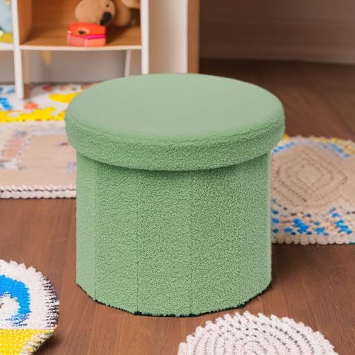 Image of B FSOBEIIALEO Storage Ottoman Cube, Round Ottoman with Storage, Green