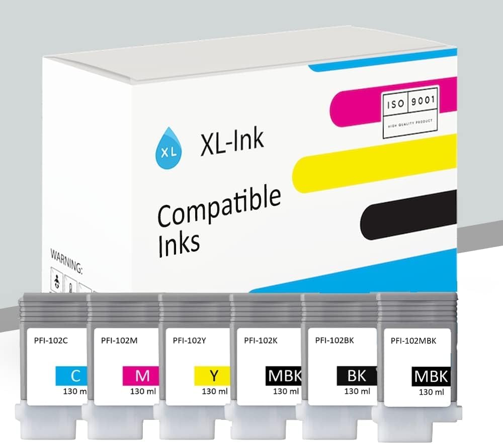 XL-InkCompatible with Canon PFI-102 Economy Set of 6 (2xMBK/BK/C/M/Y) - Compatible