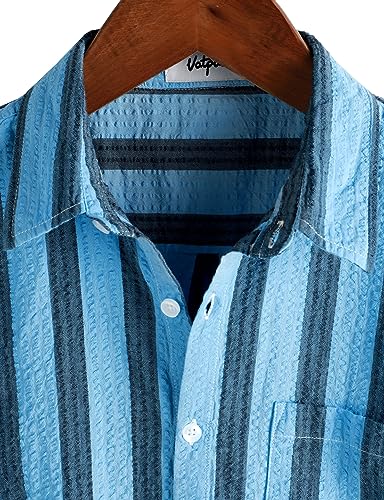 Image of VATPAVE Mens Striped Summer Shirt Casual Button Down Short Sleeve Beach Shirts Cotton Shirts for Men