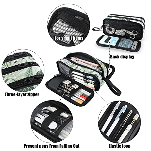 Image of Fustylead Exotic Plants Nylon Pencil Bag Large Storage Pouch Pen Case Makeup Bag Simple Stationery Bag School College Office Organizer for Teens Boys Girls Student