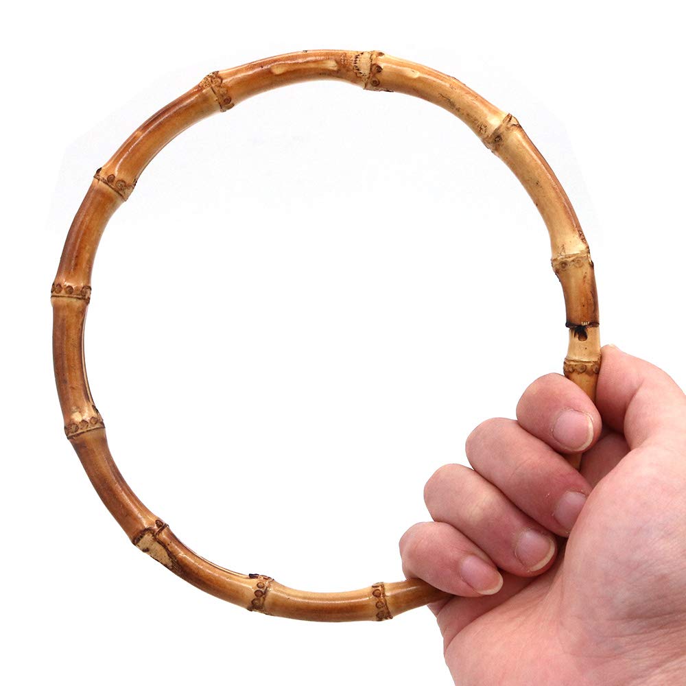 POFET 2 asas redondas de bambú de 6 pulgadas de diámetro para bolsos hechos a mano, accesorios para bolsos de bricolaje (6 pulgadas)
