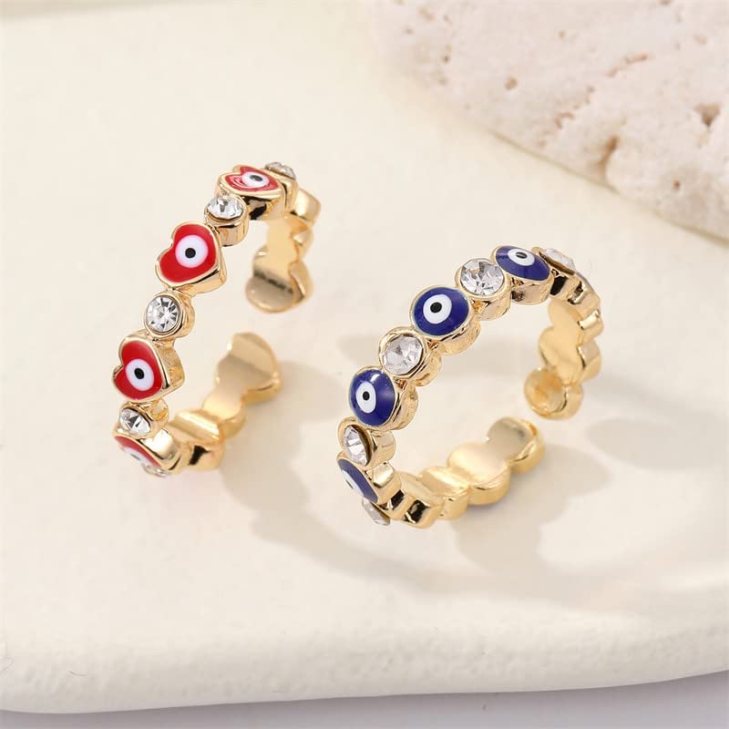 Anillo Azul Rojo para Mujeres Hombres de Circón Geométrico Corazón Abierto Pareja Anillos de Boda Joyas Blancas, OZZKI, Blanco