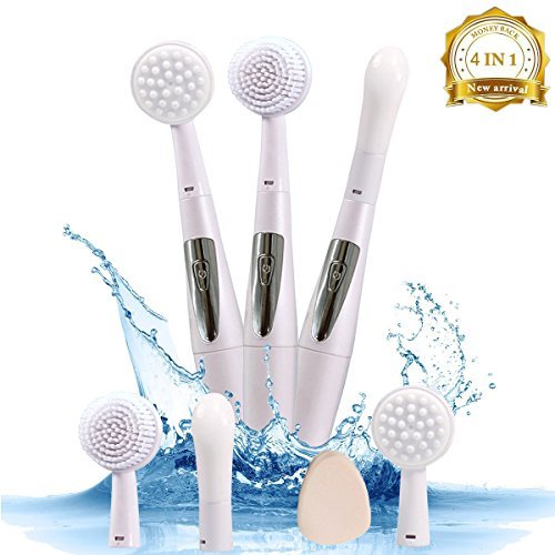 Multifunctional Electric Vibration Sonic Facial Cleansing Brush Skin Exfoliating System Deep Cleansing, Facial and Eye Massage IPX7 Waterproof Function with 4 interchangeable head personal care