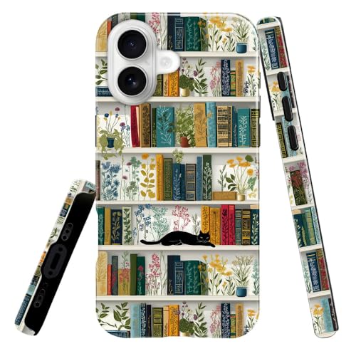 Image of heindiy Compatible with iPhone 17 Case,Glossy Case All-Round Protection Shockproof Anti-Scratches TPU Cover,Cases for Man Woman-Book Shelf Flower Plants Cat