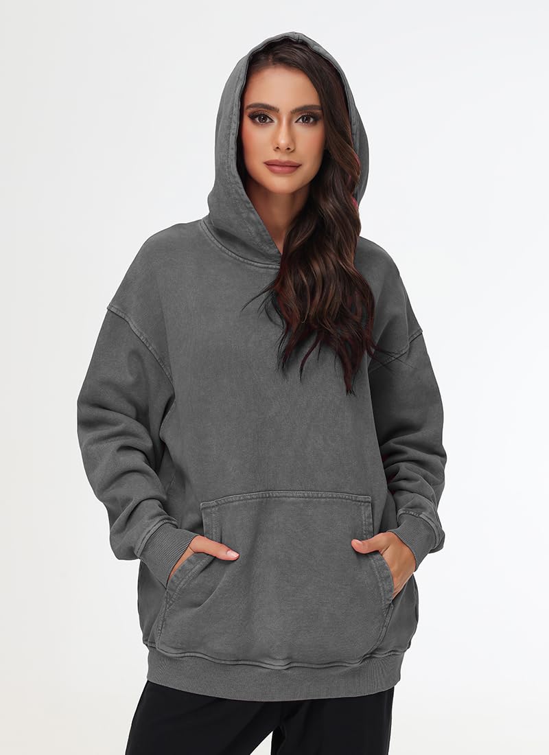 PADOLA Oversize Sweats à Capuche Femme Y2k Pull Femme Coton Veste Polaire Manches Longues Vintage délavé Sweat mi Saison Basic Hoodie Femme Rétro Pulls Casual Sweatshirts Hiver