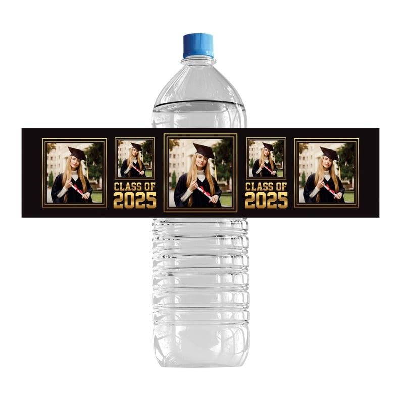 Voila Print 25 Pcs Custom Photo Graduation 2025 Water Bottle Labels, Personalized Class of 2025 Grad Party Decorations for Table, Waterproof Grad Favors, VP2807