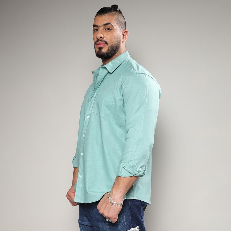 Image of Instafab Plus Men's Shirt for Casual Wear | Spread Collar | Long Sleeve | Button Closure | Plus-Size Fit | Cotton Shirt Crafted with Comfort Fit for Everyday Wear