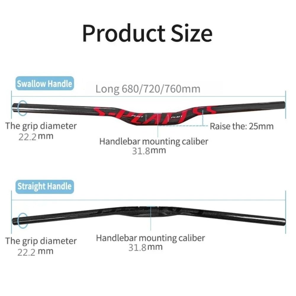 Guidon de vélo de montagne en fibre de carbone brillante 3K - Barre élévatrice d'hirondelle de 31,8 mm et barre droite plate - Guidon de vélo ultraléger 680/720/760 mm (blanc, 680 mm)