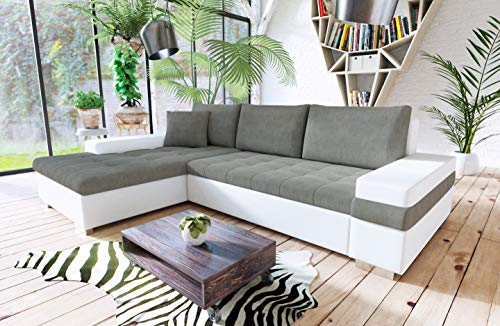 Honeypot - Sofabed - Bangkok - Corner - Large Storage - Sofa Bed - White Grey Black (Left Hand, White/Grey)