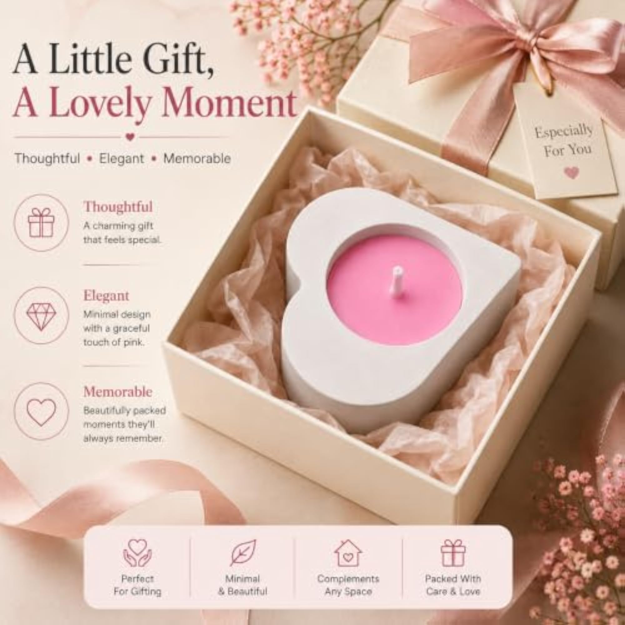 Minimal Geometric Candle with Pink Wax, Decorative Gift