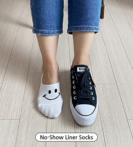 Image of Happy Face Positive Smile Fun Design No Show Liner Low Cut Thin Cotton Sneakers Socks for Women 3P Set