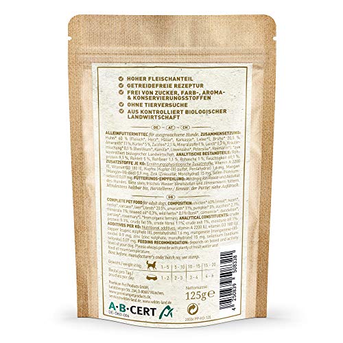 Wildes Land - Nassfutter für Hunde - Bio Huhn - 10 x 125 g -Getreidefrei - Extra hoher Fleischanteil von 60% - 100% zertifizierte Bio-Zutaten - Beste Akzeptanz und Verträglichkeit