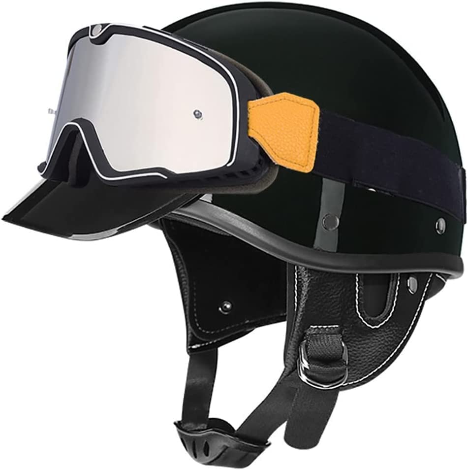 Casque Mobylette Chopper Casque Moto Vintage VVPEC - Demi-Casque Rétro ECE/DOT Homologué (Taille M 57-58cm) Avec Lunettes Lunettes Aviateur