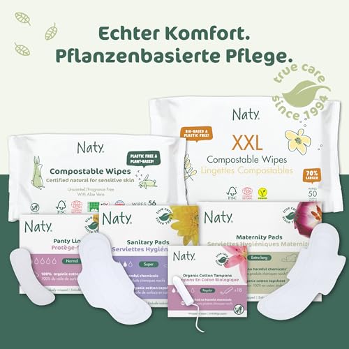 Naty Tampons Mini aus 100% Bio-Baumwolle | Frei von schädlichen Chemikalien | Plastikfrei | Ohne Duftstoffe | Hypoallergen | Gynäkologisch getestet | Natürlicher Auslaufschutz | Vegan | 18 Stück