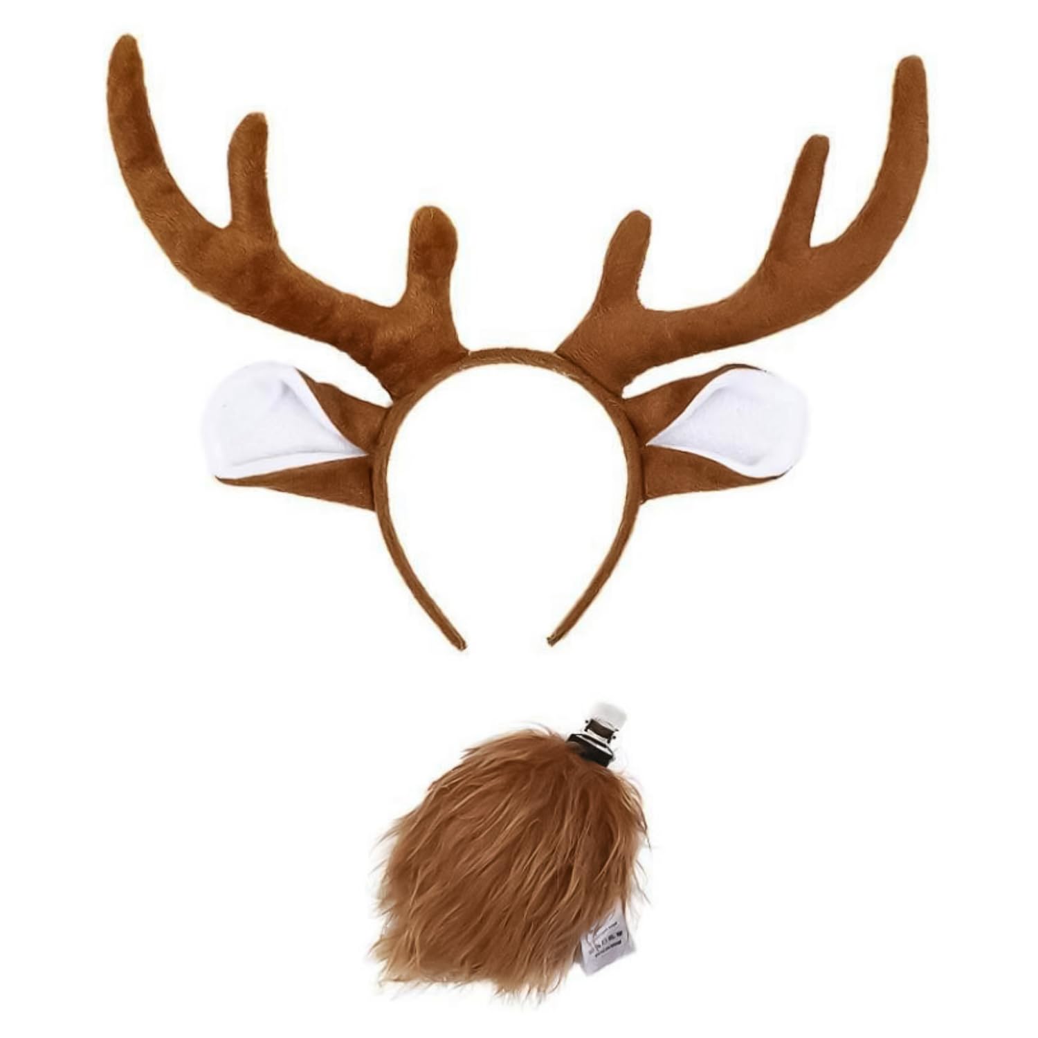 JNAWA 2Pieces Reindeer Cosplay Costume Set Reindeer Antlers Headband Tail Cute Animal Fancy Dress Accessory for Festive Holiday Party Supplies