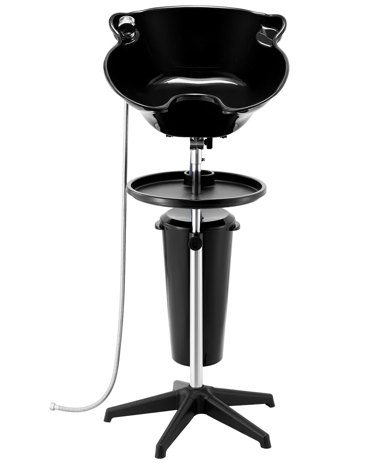 VEVOR Portable Shampoo Bowl, Deep Shampoo Sink for Washing Hair with Adjustable Height and Angle, Includes Drain Hose, Shower Head and Bucket, Portable Salon Sink for Barbershop Spa Center Use, Black