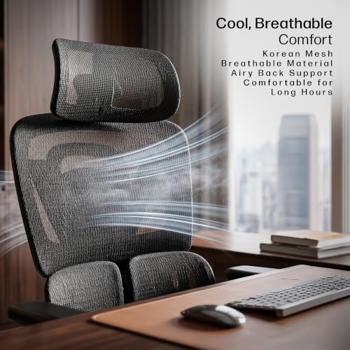 Image of DROGO Ergosphere Ergonomic Office Chair for Work with 3-Gear Floating Adjustable Backrest | 4D Armrest, 3D Headrest | Mesh Computer Chair with 135 Recline Lock | Dual Lumbar Support & Footrest(Black)