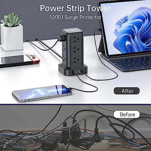 undefined Surge Protector Power Strip Tower,10FT Extension Cord with Multiple Outlets, 12 AC 4 USB (1 USB C),Mini Power Strip with USB Ports, Surge Protector Tower Overload Protection for Office, Desk の商品画像 2