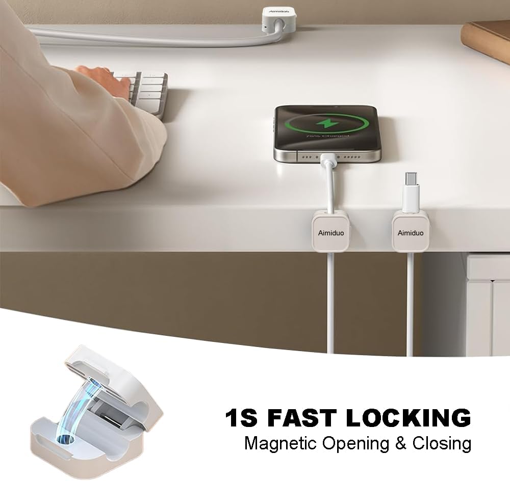 Magnetic Cable Clips Cord Organizer Holder,10-Pack Cable Management Cord Clips,Adhesive Phone Cable Wire Charger Cord Holder For Nightstand Desk Charging Cords Wall Car Desktop Office (10, white) - Image 2