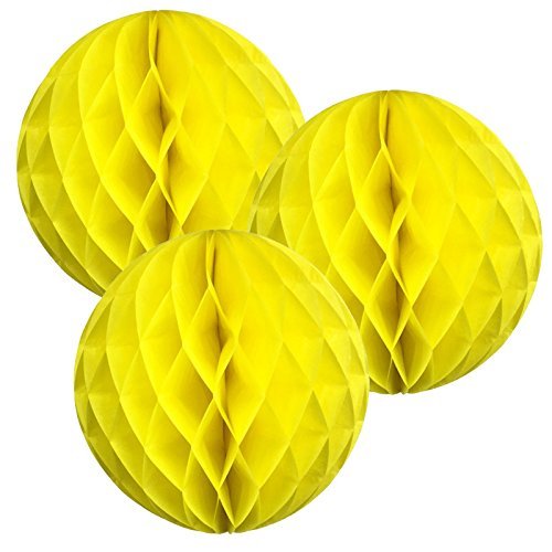12"(30CM) Paper Honeycomb Balls (Pack of 3) Several Colours Available (Yellow)