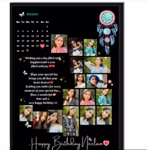 Personalised Birthday Anniversary Photo Calendar Frame | Multi-Photo Collage, Custom Name & Message, MDF Board Backing, Acrylic Sheet Cover, Wall Hanging-image-36