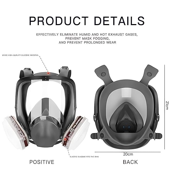 Image of Safety Full Face Gas Mask Respirator Reusable with Dual Filtration - Professional Protective Mask for Paint, Dust, Organic Vapors, Chemicals, Industrial Use (1 Pcs)