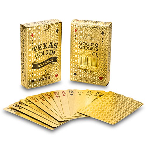 GOODS+GADGETS Pokerkarten - langlebige Spielkarten aus PVC Kunststoff, Poker Karten wasserfest, Knickfest (Gold)