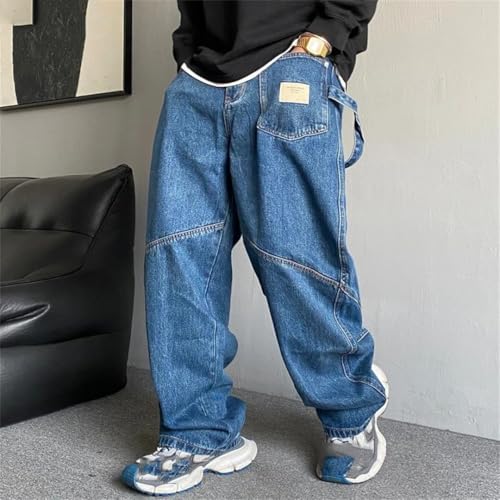 Men’S Hip Hop Trendy Baggy Straight Denim Cargo Pants Slim Fit Button Fly Distressed Full Length Casual Wear Jeans2