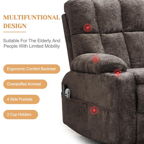 Image of Korser Oversized Dual Motor Power Lift Recliner for Elderly with Massage and Heat, Extra Wide Electric Recliner with Adjustable Headrest, Lift Chair with Storebox Cupholder, USB Ports, Type C, Brown