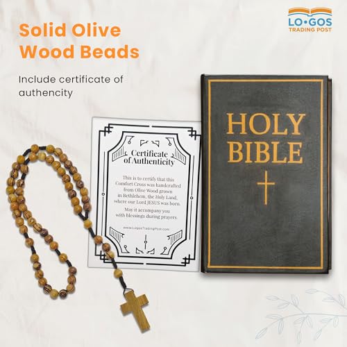 15” Olive Wood Rosary – Catholic Rosary for Men and Women from The Holy Land - Handcrafted Threaded Rope Rosary w/ Dangling Cross Pendant & Traditional Cord - Ideal Catholic Gifts for First Communion4