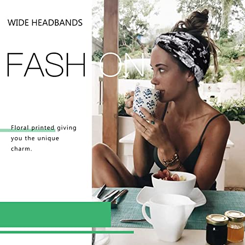 Image of Tobeffect Wide Headbands for Women, 7'' Floral Printed Turban Headband Boho Hairband Twist Hair Accessories, 6 pack